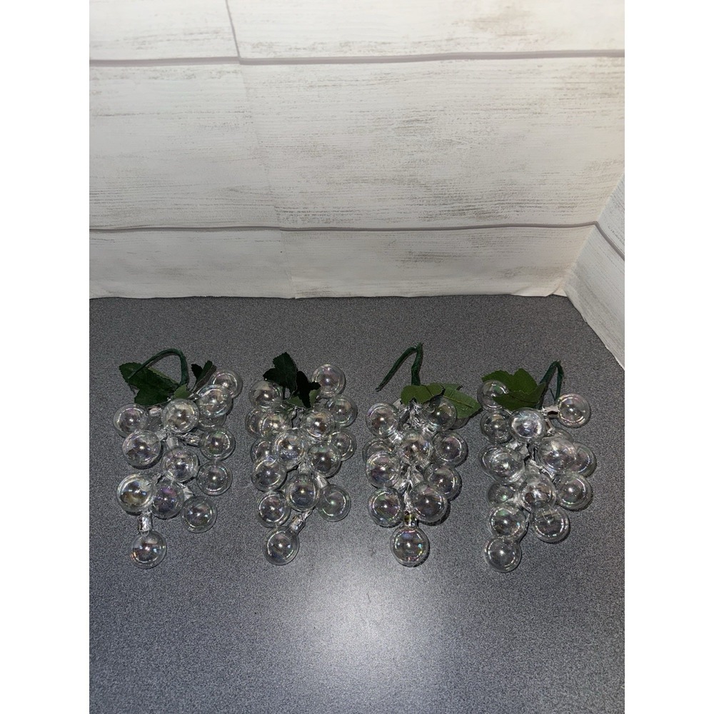 Vtg‎ Christmas Ornament Hand Blown Iridescent Glass Bead Grape Clusters Lot Of 4